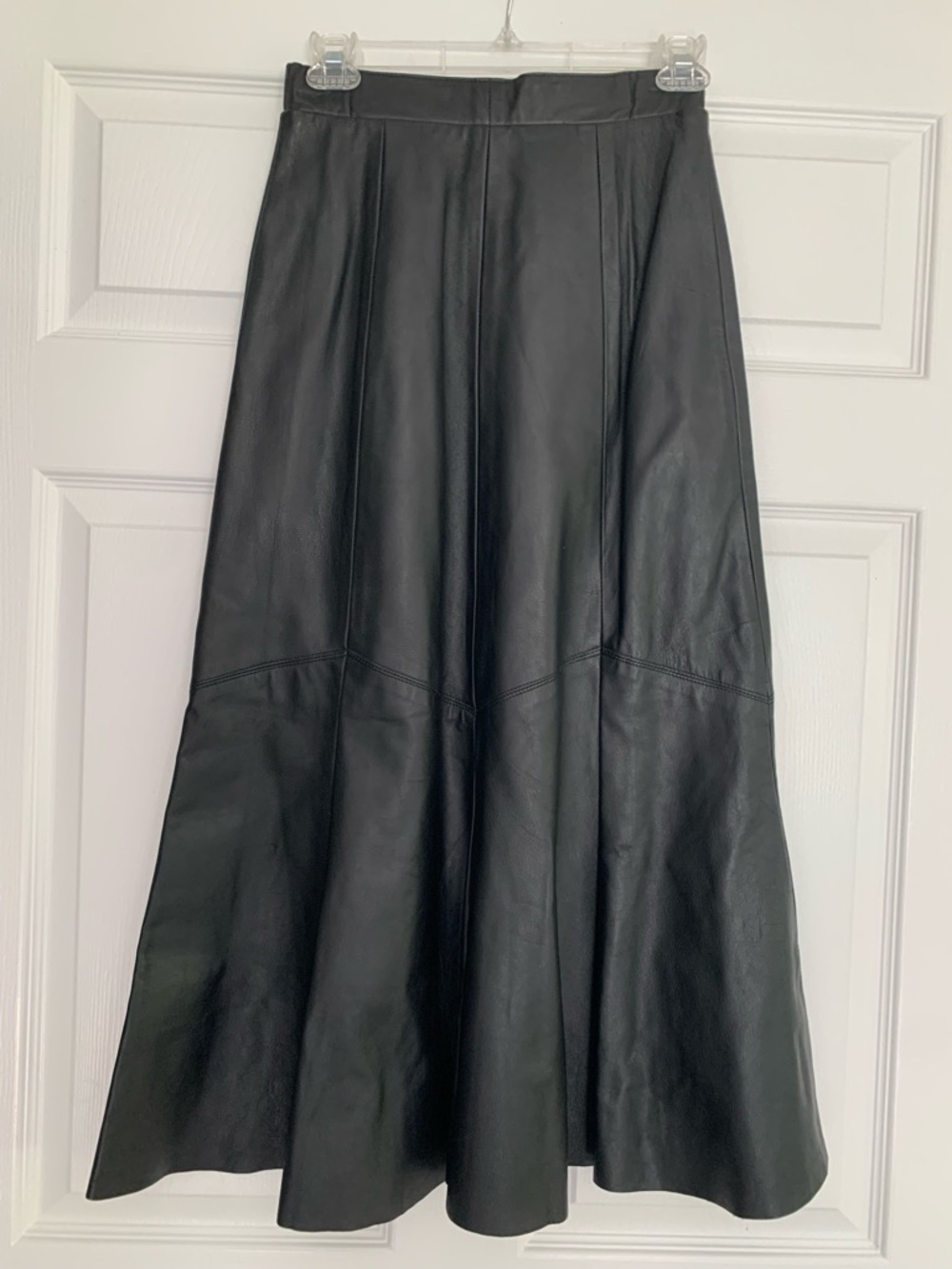 Black Leather Paneled A-Line Maxi Skirt Small Vintage